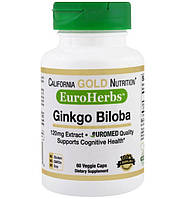 Экстракт листьев гинко билоба (EuroHerbs) 120 мг 60 капсул