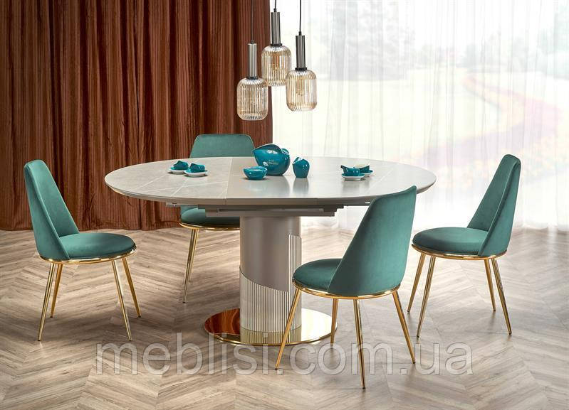 Сірий круглий стіл 120 кераміка MUSCAT 120-160/120/76 (Halmar)