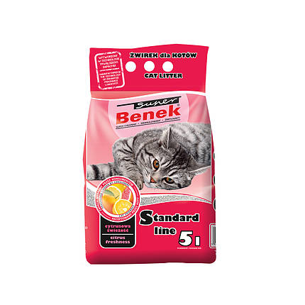 Наповнювач для котячого туалету Super Benek Standard Citrus бентонітовий комкуючийся Цитрус 5 л, фото 1