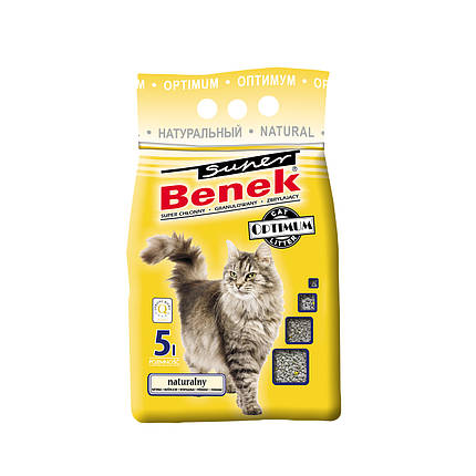 Наповнювач для котячого туалету Super Benek Optimum Natural бентонітовий комкуючийся без аромату 5 л, фото 1