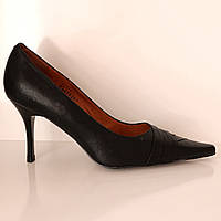 Туфлі жіночі шкіряні чорні на шпильці з гострим носком Conni код-(4972)