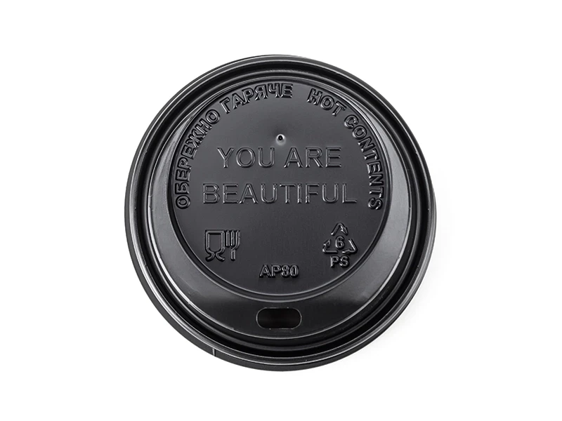 Кришка чорна 80 мм для стаканів 270/340 мл (50 штук), фото 1