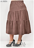 Женская замшевая юбка. Юбка больших размеров. Цвет бежевый. Р-ры:54,56,58,60,62,64,66