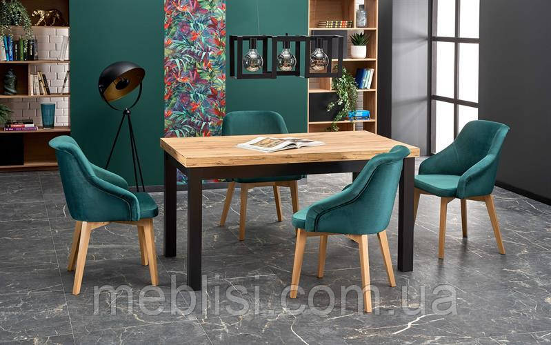 Стіл розкладний 140 дуб графт TIAGO 140(220)x80 ніжки — чорні (Halmar)