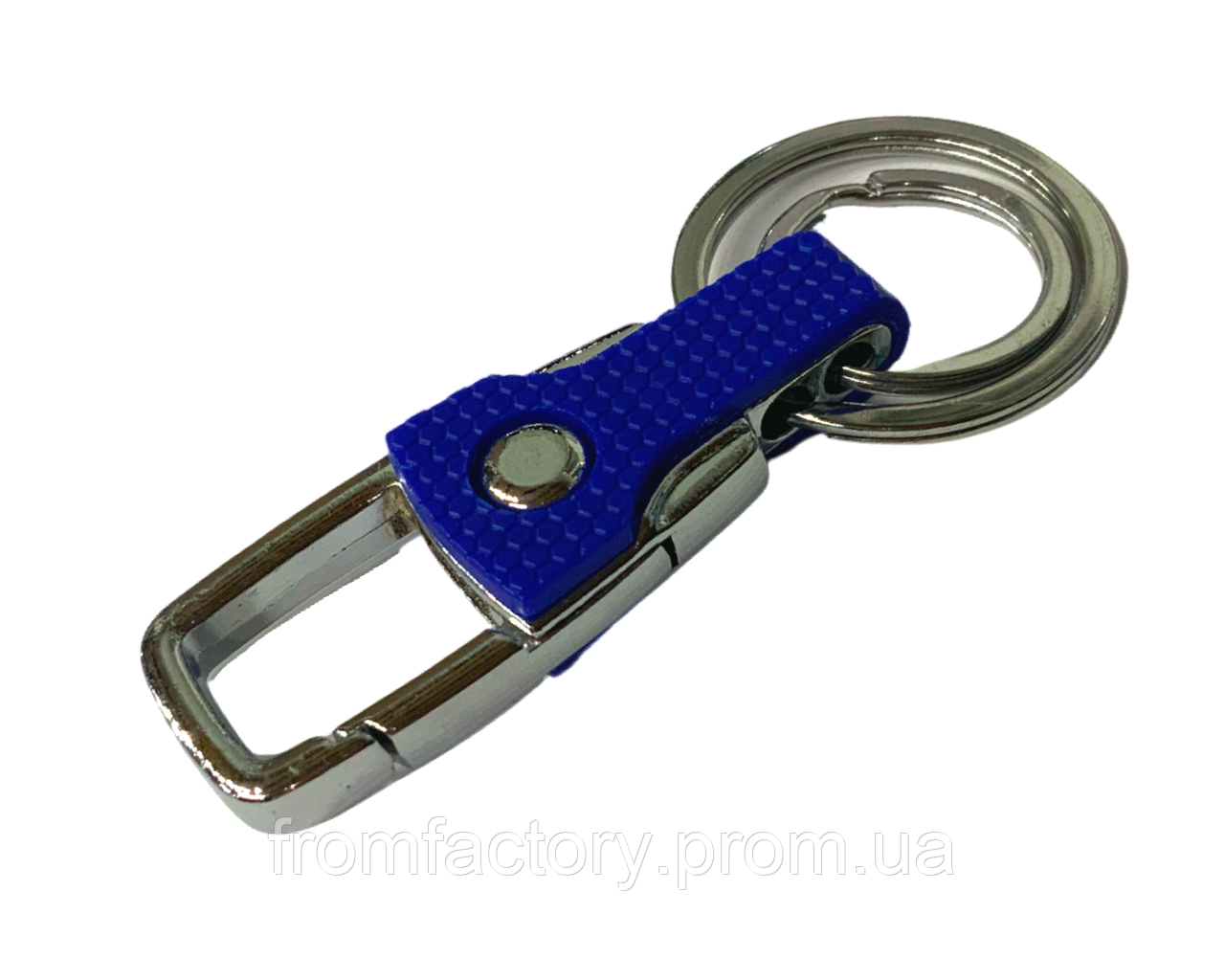 Карабін/брелок з подвійним кільцем для ключів металевий/8.2см:Синій