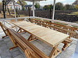Дерев'яний садовий комплект 3м з ясена (Стіл та 2 Лавки) "Пісочний годинник". Колір: Льняна олія, фото 8