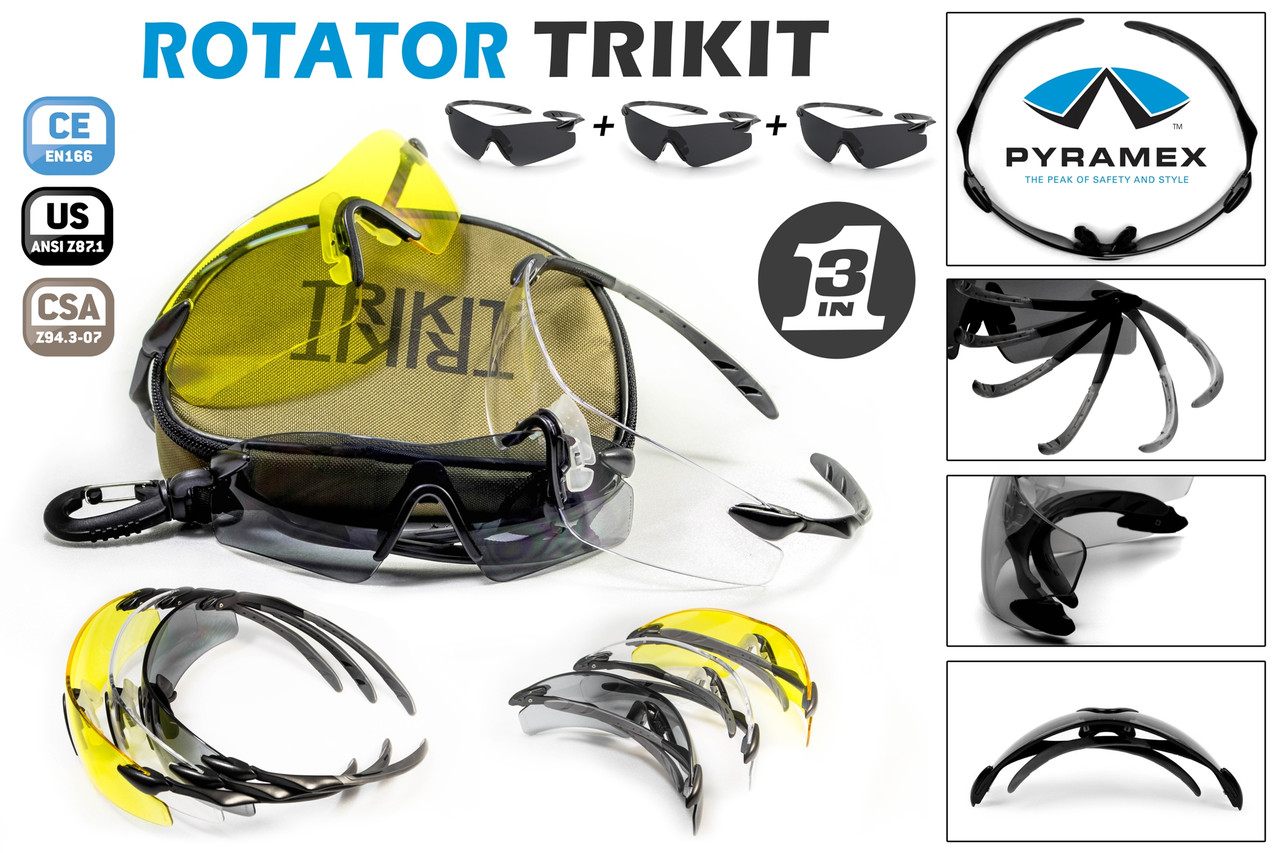 Очки защитные со сменными линзами Pyramex Rotator TRIKIT (комплект из 3-х очков) - фото 9 - id-p1616934729