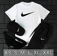 Мужской комплект Nike футболка шорты черный-белый, Мужские летние костюмы найк хлопковый (хлопок двунитка)