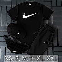Чоловічий комплект Nike футболка-шорти чорний, Чоловічі літні костюми Найк чорного бавовняного легкий (бавовна)