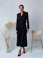 Стильный женский костюм S-M M-L (42-44 44-46) пиджак брюки кюлоты укороченные клеш черный ML