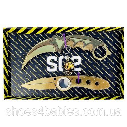 BOX Сувенірні ножі "Керамбіт GOLD & Викидуха фліп GOLD"