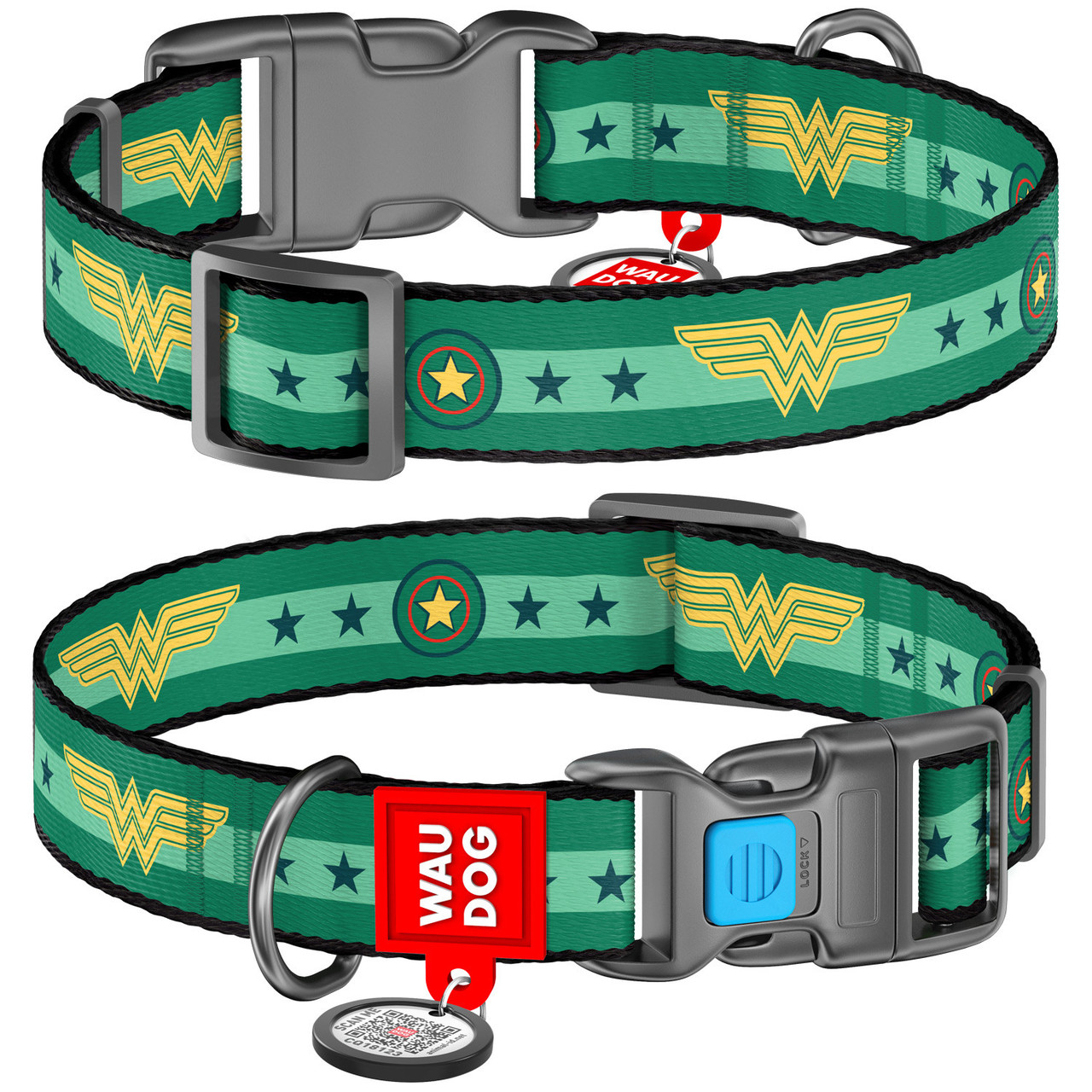 Нашийник нейлон 31-49 см 25 мм Waudog Чудо жінка 2 Nylon Collar для собак, фото 1