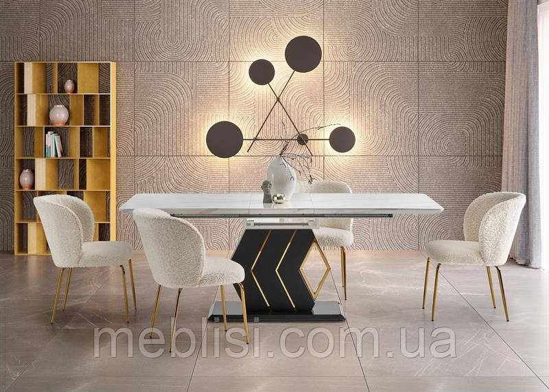 Розкладний білий стіл 160 VINCENZO 160-200/90/77 cm ніжки чорні (Halmar), фото 1