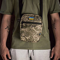 Мужские сумки через плечо тканевая, Сумка-мессенджер пиксель камуфляж (тактическая барсетка) шеврон Украина