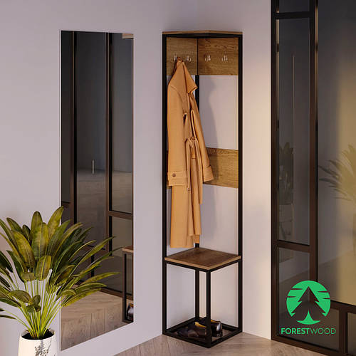 Угловая прихожая для одежды и обуви с крючками в стиле лофт из ДСП ...