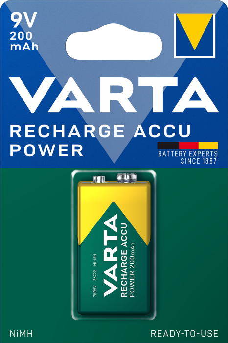 Аккумулятор VARTA RECHARGEABLE ACCU 6F22 9V 200mAh Ni-MH "Крона", фото 1