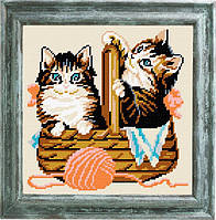 Набор для вышивки крестиком " Котята в лукошке " Zweigart Madeira мулине 25х25 см