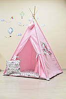 Детская Палатка Вигвам с Котиками| Для девочки| Полный комплект| Подвеска сердечко в