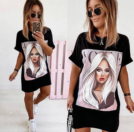 Стильна сукня-футболка міні жіноча оверсайз з принтом Sma7468, фото 1