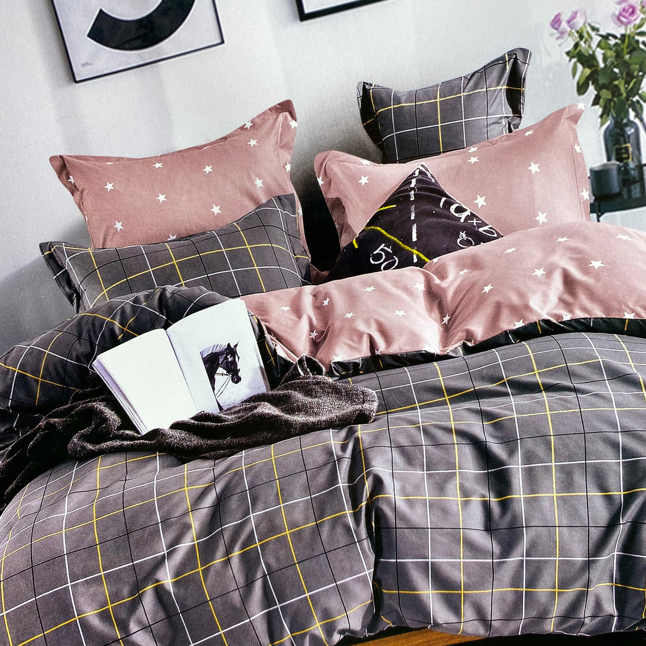 Постільна білизна Євро комплект з простирадлом на гумці Постільна білизна з фланелі євро розмір, фото 1