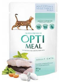 Вологий корм Optimeal для котів желе тріска-овочі 85г