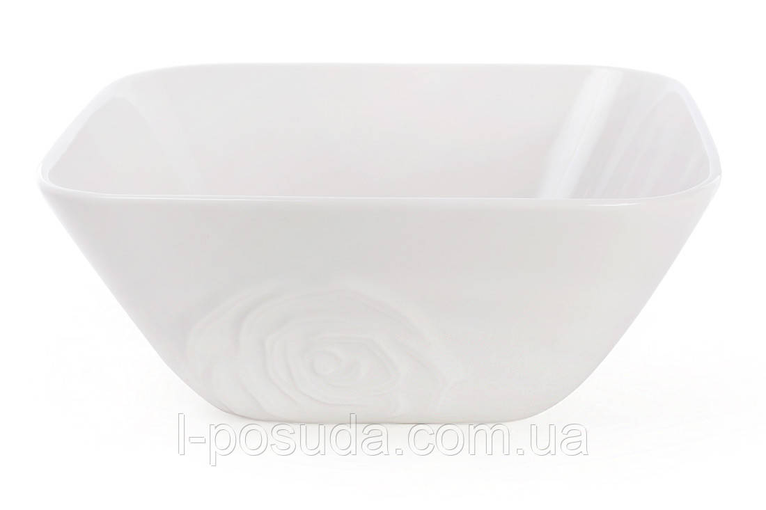 Салатник фарфоровий квадратний з об'ємним декором Троянда 2.8л, фото 1