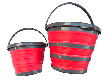 Комплект: Складное відро силіконове кругле Silicon Bucket 10л + 5л червоне для кемпінгу автомобіля риболовлі (GPL)