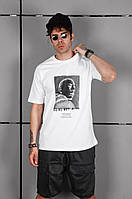 Мужская стильная оверсайз футболка белого цвета с принтом Black Island