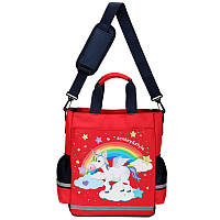Сумка портфель Senkey&Style, школьный рюкзак через плечо Единорог красный Код 10-6446