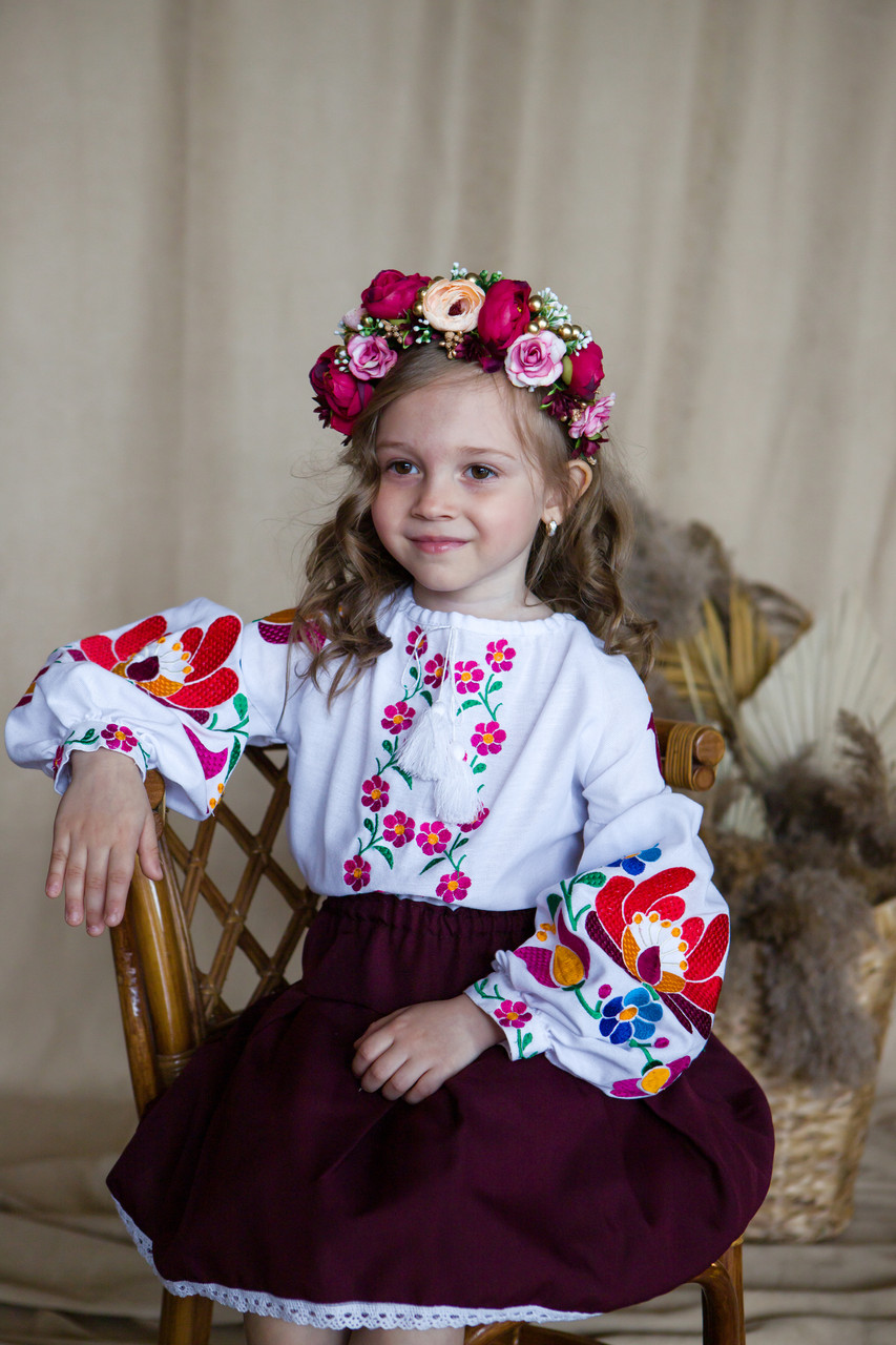 Вишиванка для дівчинки Мальви бордова, фото 1