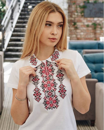 Вишита футболка жіноча Людмила біла з червоним, фото 4