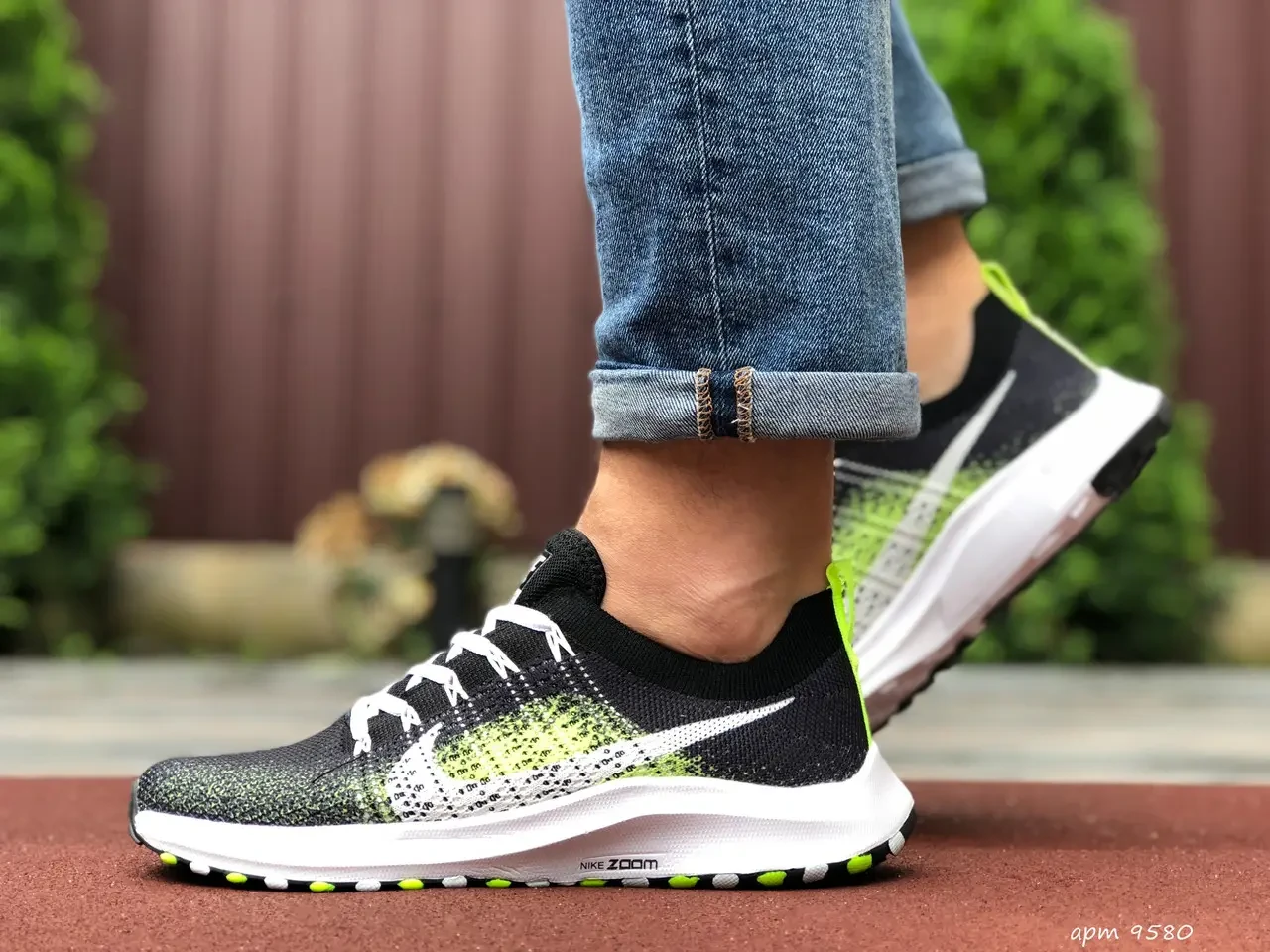 Мужские кроссовки Nike Найк Zoom, сетка, пена, черные с салатовым. 41 ...