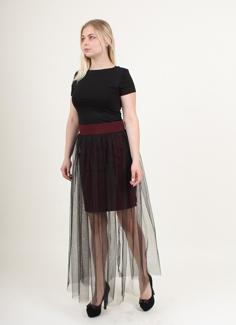 Спідниця з фатіном Модель Wsk-0103 вишнева, сітка чорна