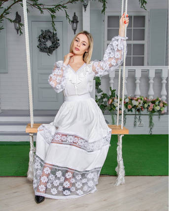 Костюм жіночий вишитий Щаслива мить білий, Жіночі костюми білі святкові, Білі сукні з вишивкою, фото 1