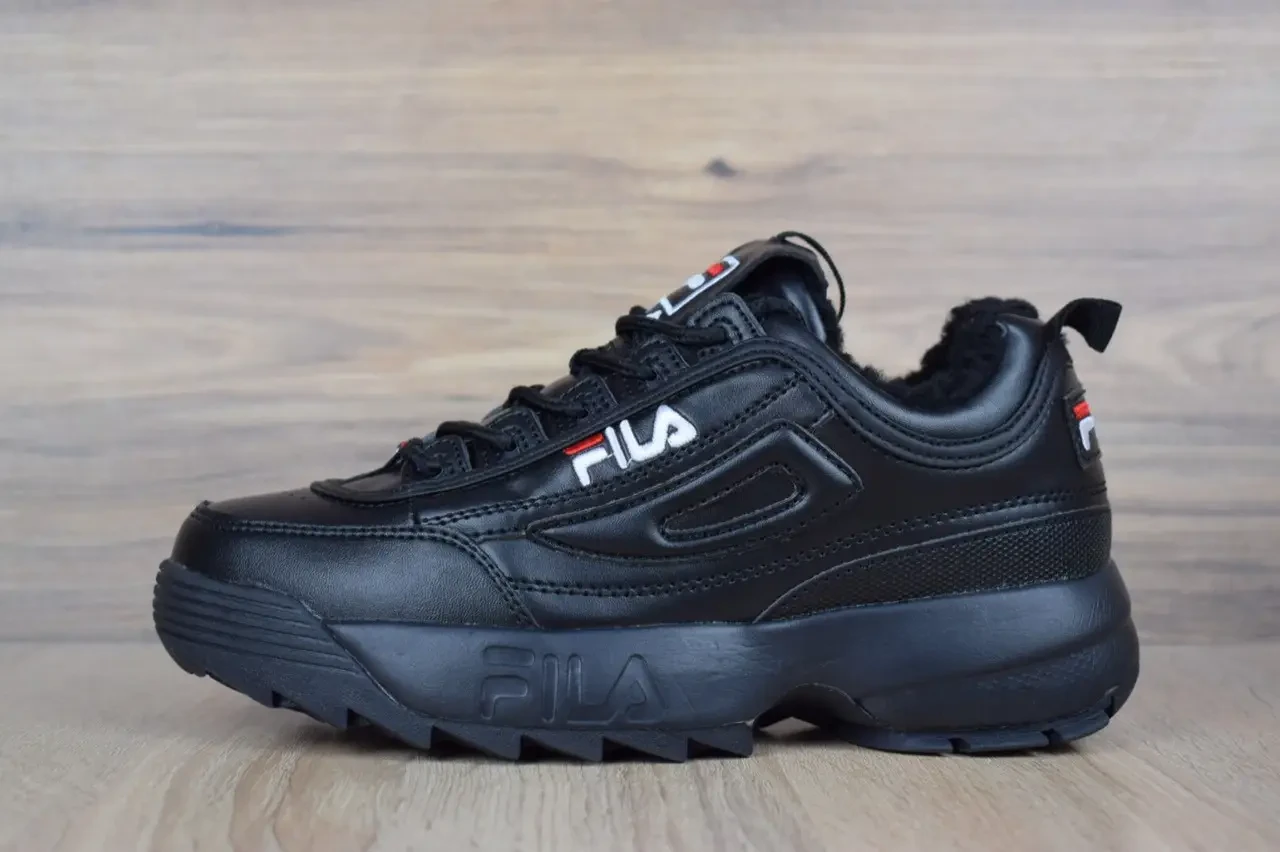 Женские зимние кроссовки на меху FILA Фила disruptor 2, кожа, черные ...
