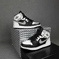 Женские кроссовки Nike Найк Air Jordan 1, кожа, белые с серым и черным. 36