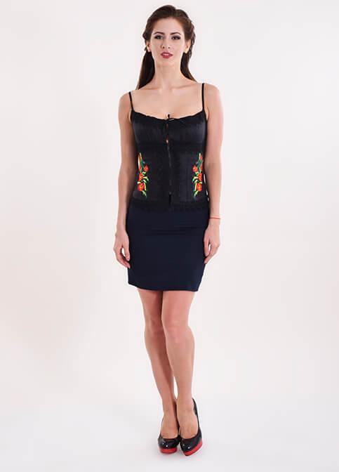 Корсет вишитий Мак чорний з червоним