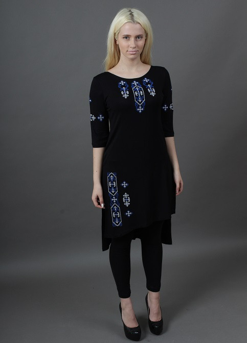 Вишиванка жіноча туніка чорний з синім