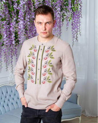 Вишиванка чоловіча Єремій кавовий з оливкою, фото 1