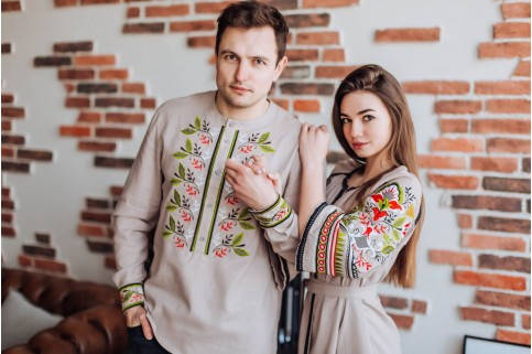 Вишиванка чоловіча Єремій кавовий з оливкою, фото 3