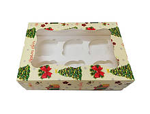 Коробка для тістечка 250*170*80 мм. (віконце) на 6 шт. з принтом ялинка