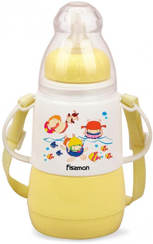 Пляшечка дитяча для годування Fissman Babies "Забавне купання" 150 мл з ремінцем, жовта