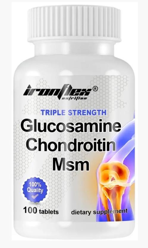 Хондропротектор IronFlex Glucosamine Chondroitin MSM Triple Strength 100 таблеток, фото 1