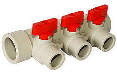 Колектор 32 х 20 х 3 виходи червоний Tebo сірий 3/18