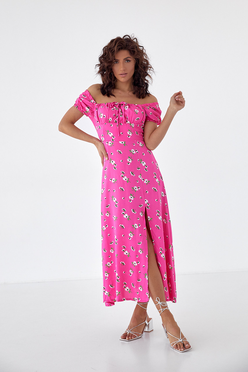 Летнее Платье Миди с Кулиской на Груди Pickk-upp - Розовый Цвет, S ...