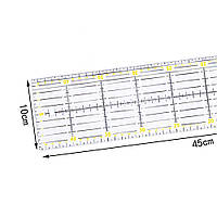 Лінійка для печворку і квілтингу прямокутна 45х10 см (акрил 3мм) (5897)