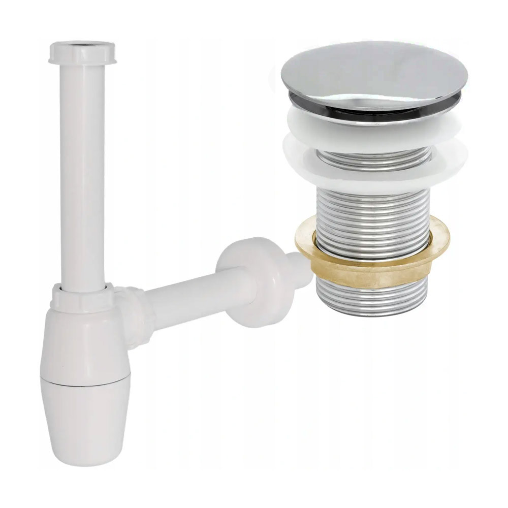 Донный клапан хром металлический без перелива + сифон, GRANITAN Польша ...