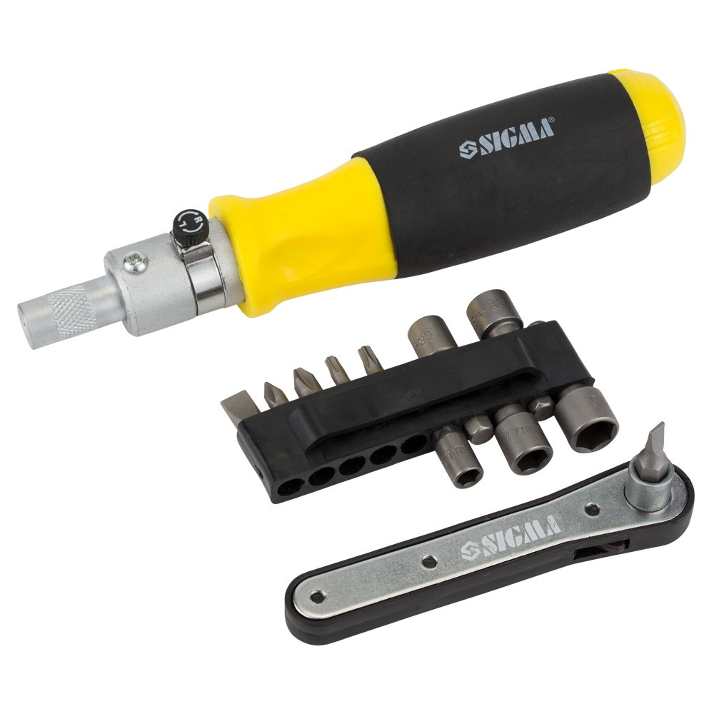 Викрутка з реверсом + тріскачка + біти 11шт CrV Sigma (4001131), фото 1