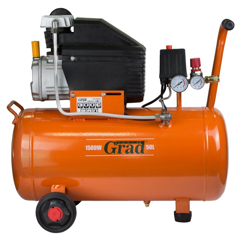 Компресор одноциліндровий 1.5 кВт 198л/хв 8бар 50л (2 крана) Grad (7043545), фото 1