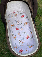 Простынь на резинке в детскую коляску муслин "Цветы"